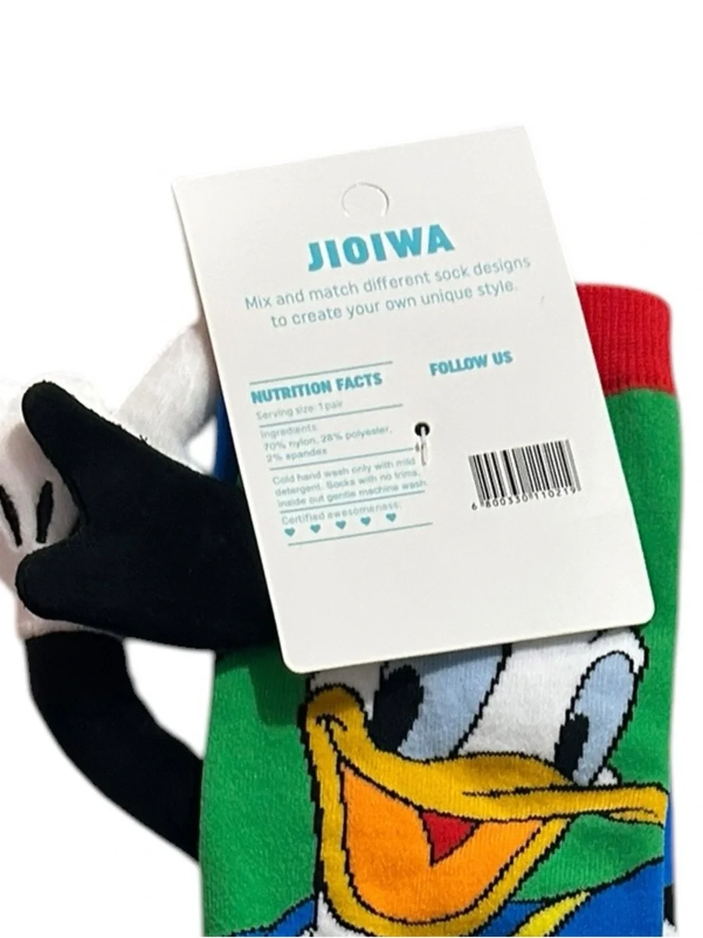 Jioiwa Disney Mickey Mouse Donald Duck 3D Plush Mismatched Knee High Socks NWT